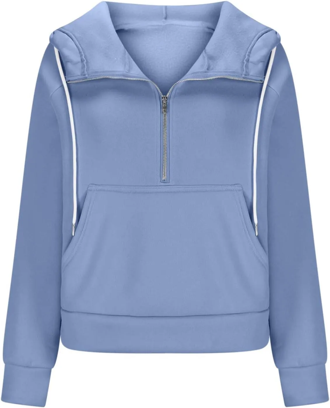 Women'S Fashion Hoodies Cropped Half Zip Pullover Tops Casual Loose Hoodie With Thumb Hole Fleece Soft Sweatshirt 2024