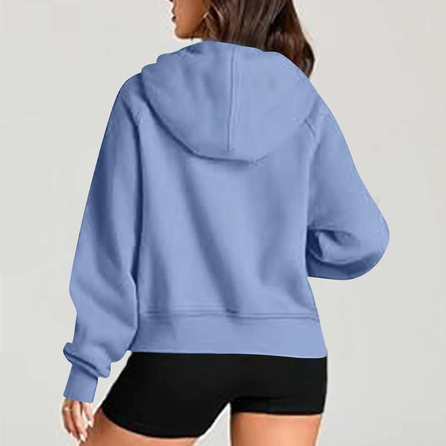 Women'S Fashion Hoodies Cropped Half Zip Pullover Tops Casual Loose Hoodie With Thumb Hole Fleece Soft Sweatshirt 2024