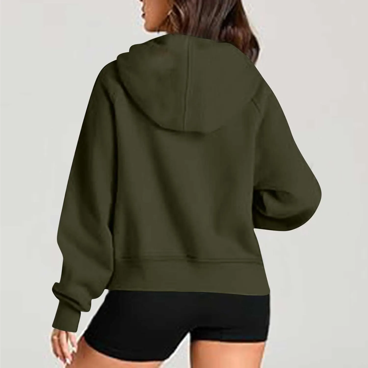 Women'S Fashion Hoodies Cropped Half Zip Pullover Tops Casual Loose Hoodie With Thumb Hole Fleece Soft Sweatshirt 2024