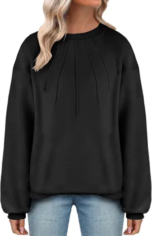 Women's Fashion Hoodies Loose Casual Solid Color Long Sleeve Oversized Pullover Sweatshirts Fall Dressy Business Tops