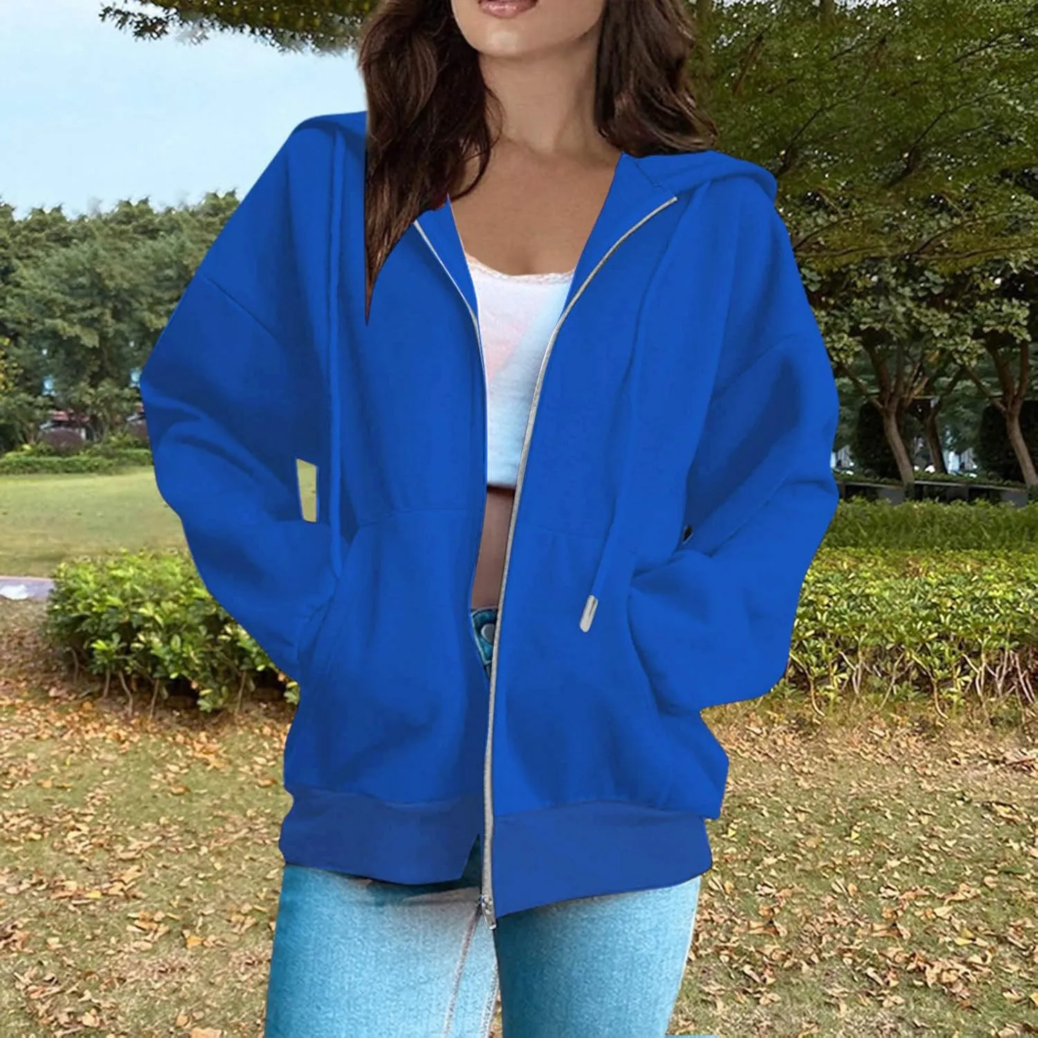 Women's Fashion Hoodies Sweatshirts Zip Up Y2K Hoodies Casual Long Sleeve Oversized Fleece Jacket Comfy Gym Coats