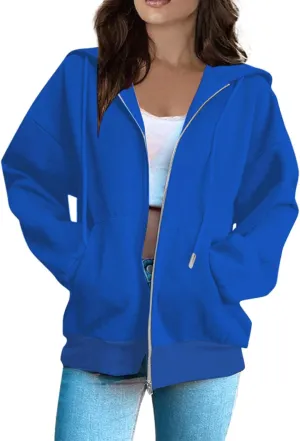 Women's Fashion Hoodies Sweatshirts Zip Up Y2K Hoodies Casual Long Sleeve Oversized Fleece Jacket Comfy Gym Coats