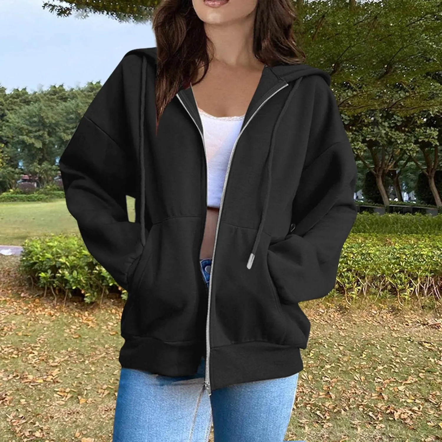 Women's Fashion Hoodies Sweatshirts Zip Up Y2K Hoodies Casual Long Sleeve Oversized Fleece Jacket Comfy Gym Coats