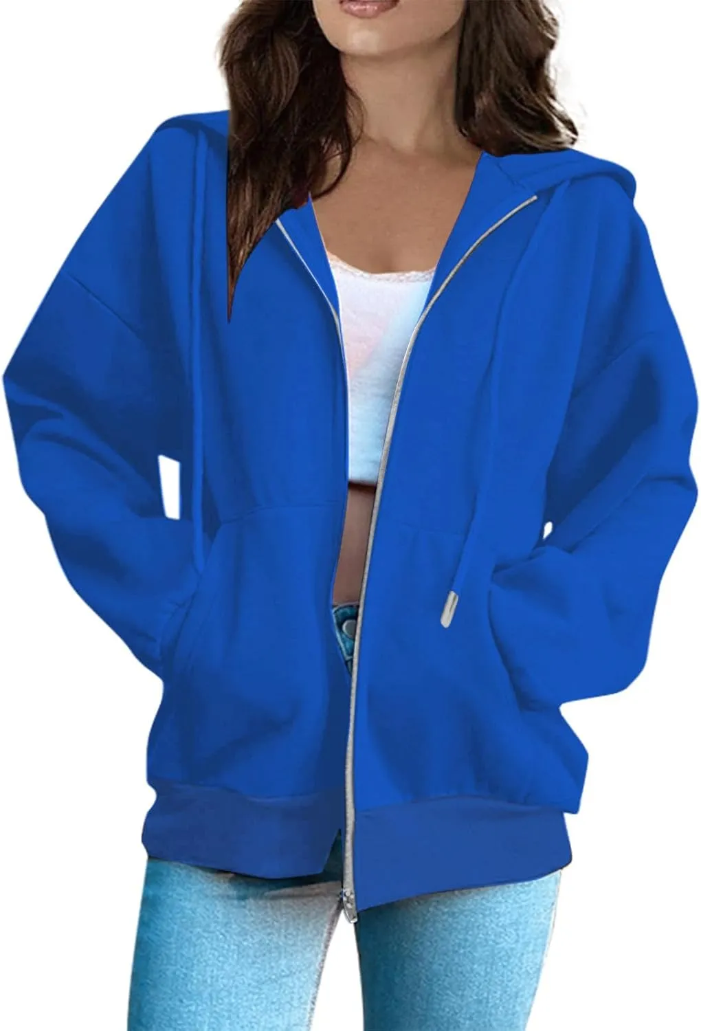 Women's Fashion Hoodies Sweatshirts Zip Up Y2K Hoodies Casual Long Sleeve Oversized Fleece Jacket Comfy Gym Coats