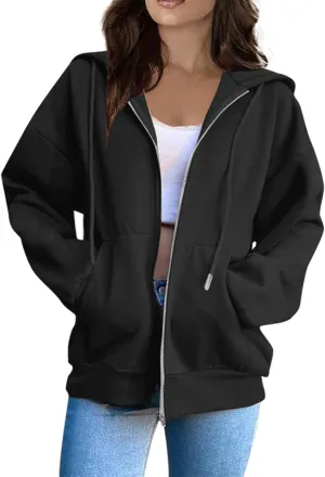 Women's Fashion Hoodies Sweatshirts Zip Up Y2K Hoodies Casual Long Sleeve Oversized Fleece Jacket Comfy Gym Coats