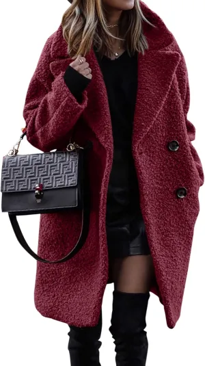 Womens Faux Fur Coat Winter Warm Fuzzy Fleece Long Jackets Oversized Lapel Button Open Front Cardigan Coats