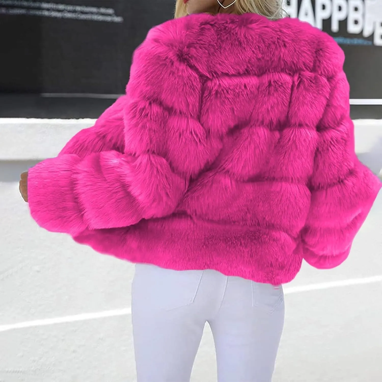 Women's Faux Fur Cropped Jacket 2024 Fall Winter Fashion Soft Long Sleeve Open Front Fluffy Fur Short Coat Outerwear