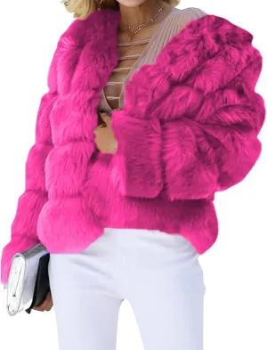 Women's Faux Fur Cropped Jacket 2024 Fall Winter Fashion Soft Long Sleeve Open Front Fluffy Fur Short Coat Outerwear
