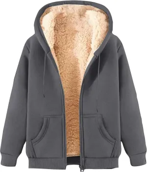 Womens Fleece Hoodie 2024 Fall Winter Fuzzy Sherpa Lined Hooded Sweatshirt Warm Casual Zip Up Jacket Trendy Outfits