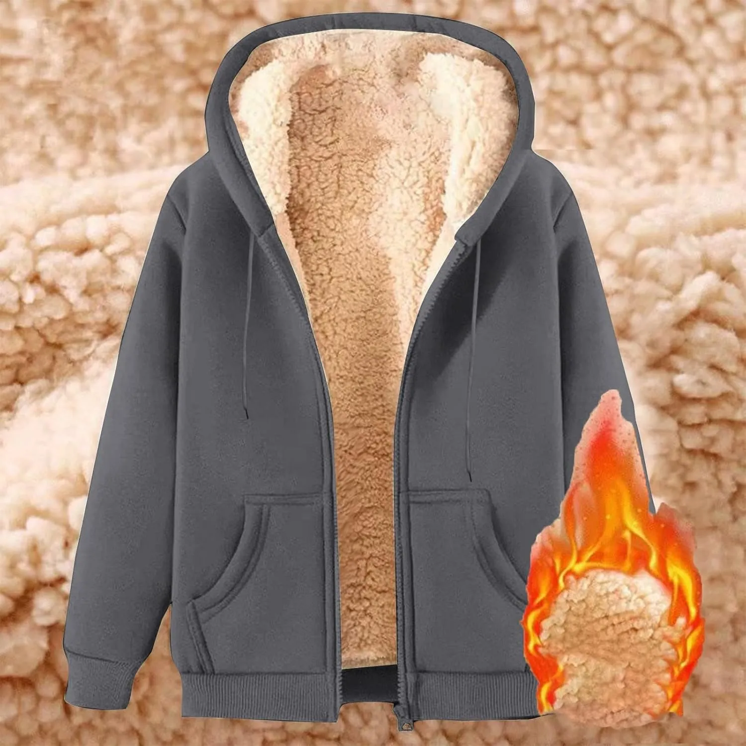 Womens Fleece Hoodie 2024 Fall Winter Fuzzy Sherpa Lined Hooded Sweatshirt Warm Casual Zip Up Jacket Trendy Outfits