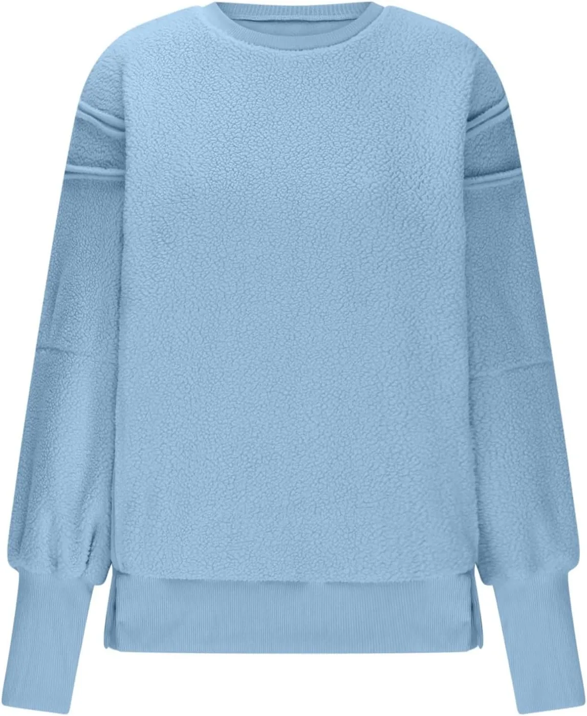 Women's Fleece Sweatshirt Winter Casual Fuzzy Warm Sweatshirt Long Sleeve Patchwork Sherpa Pullover Tops