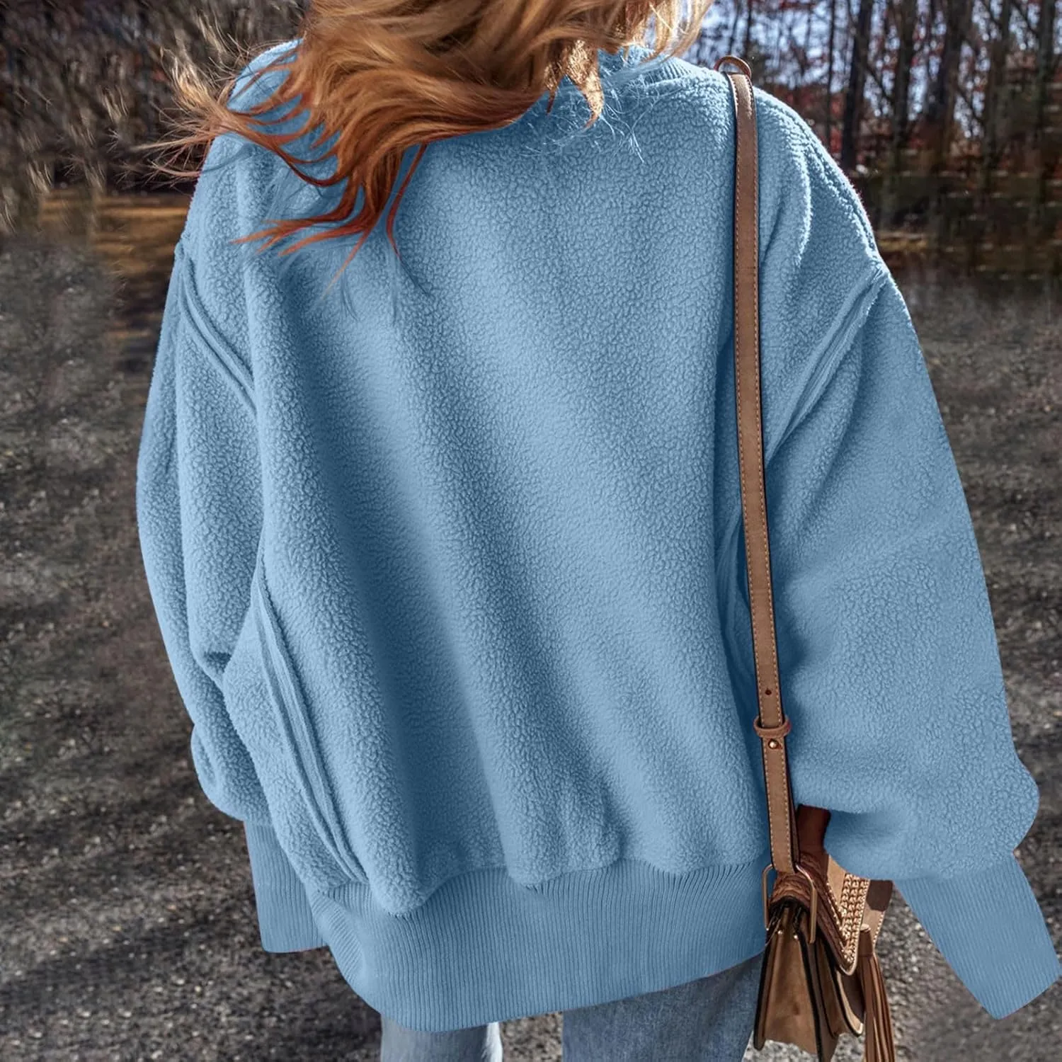 Women's Fleece Sweatshirt Winter Casual Fuzzy Warm Sweatshirt Long Sleeve Patchwork Sherpa Pullover Tops