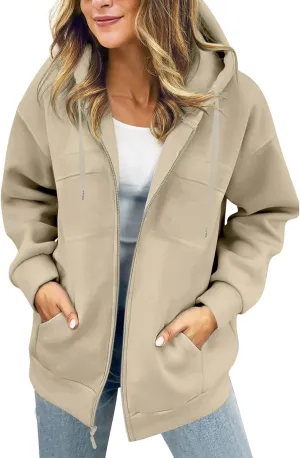 Women's Full Zip Up Fleece Cropped Hoodies Casual Zipper Sweater Long Sleeve Hooded Sweatshirts Pockets Jacket