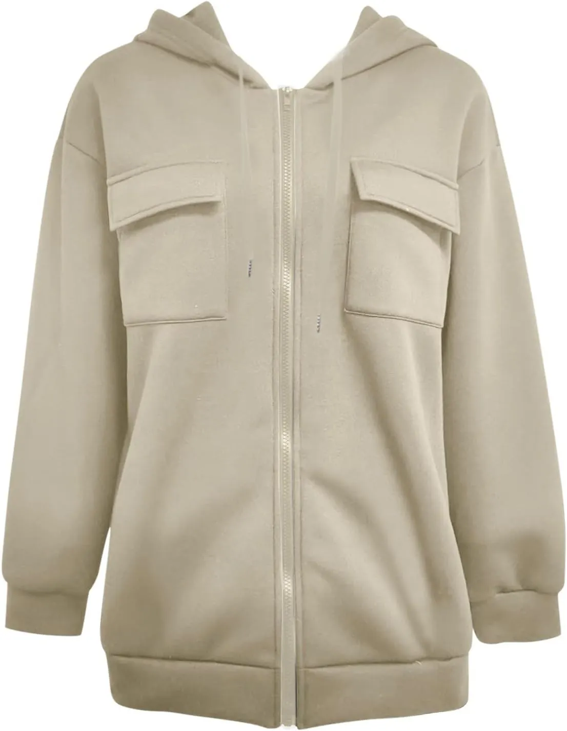 Women's Full Zip Up Fleece Cropped Hoodies Casual Zipper Sweater Long Sleeve Hooded Sweatshirts Pockets Jacket