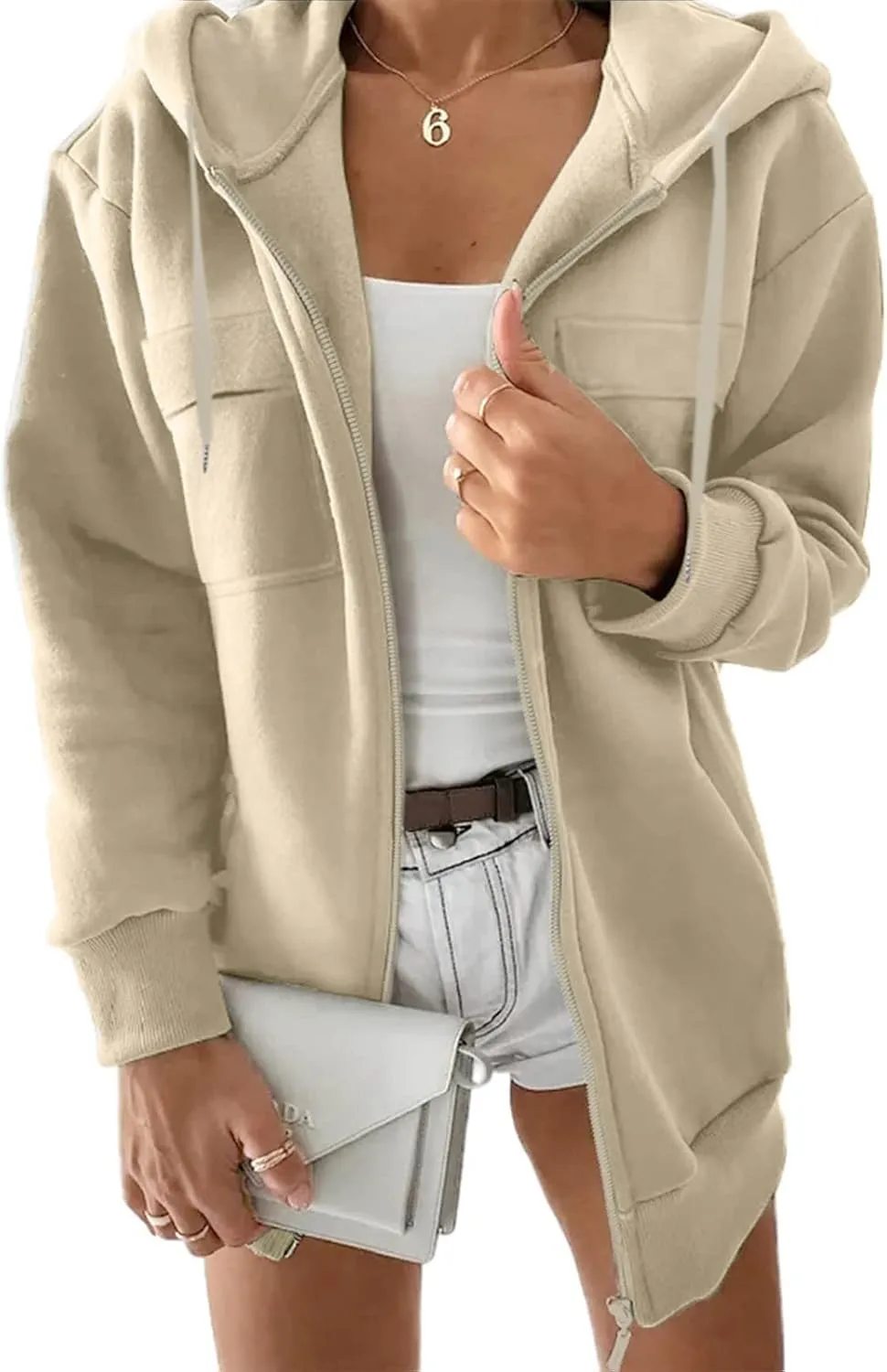 Women's Full Zip Up Fleece Cropped Hoodies Casual Zipper Sweater Long Sleeve Hooded Sweatshirts Pockets Jacket