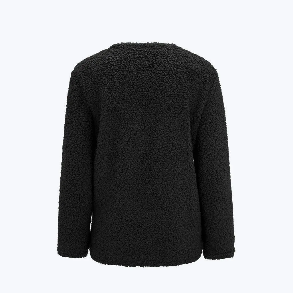 Women's Fuzzy Popcorn Button Down Long Sleeve Cardigan Knit Oversized Sherpa Sweater Cozy Plus Size Coat with Pockets