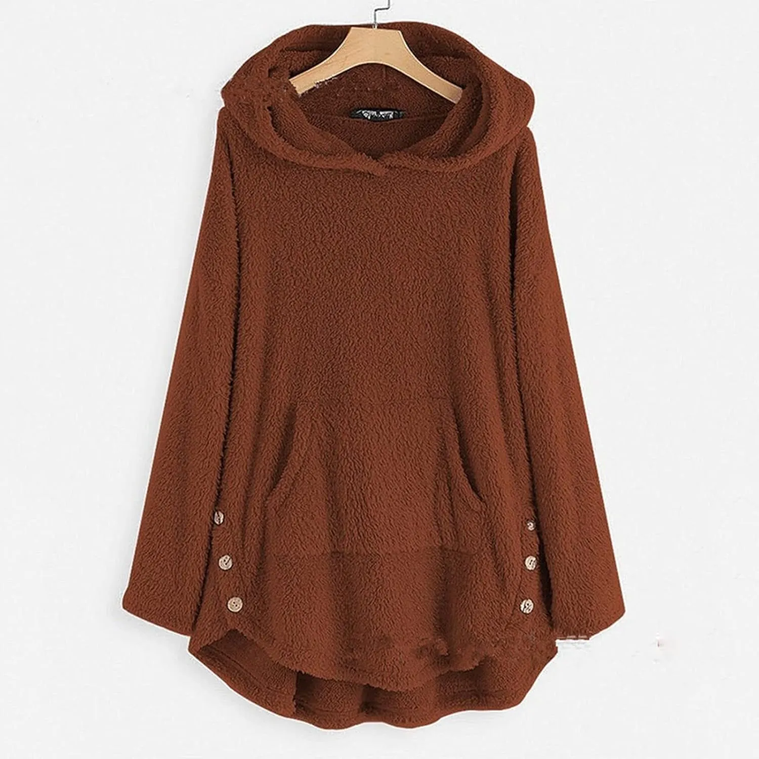 Women's Fuzzy Warm Pullover Tops Button Down Long Sleeve Hooded Sweatshirts Fluffy Soft Fleece Jackets Sweaters