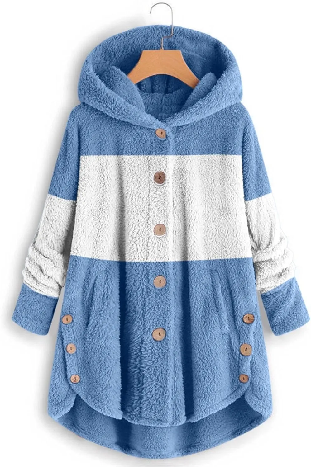 Women's Fuzzy Warm Pullover Tops Button Down Long Sleeve Hooded Sweatshirts Fluffy Soft Fleece Jackets Sweaters
