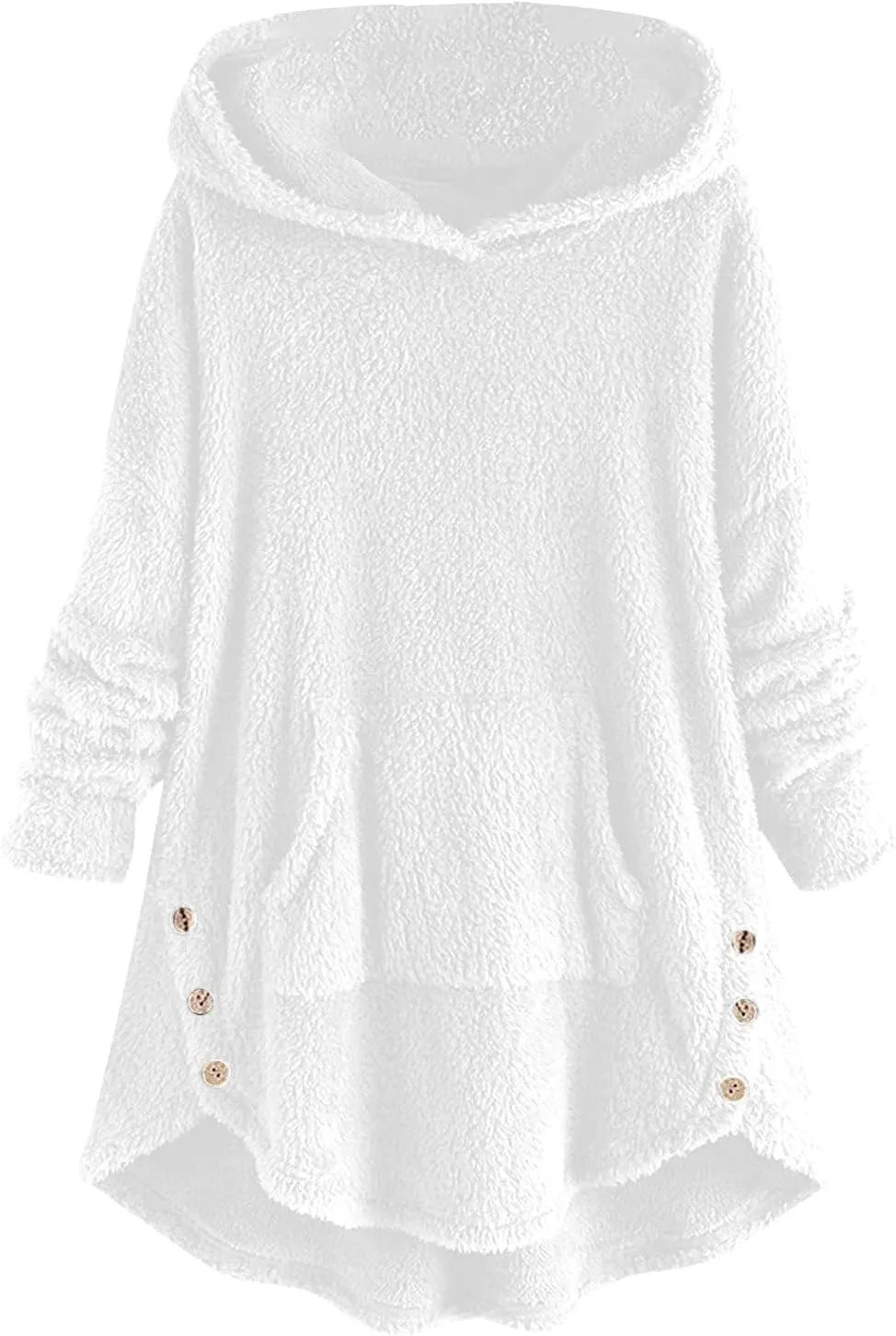 Women's Fuzzy Warm Pullover Tops Button Down Long Sleeve Hooded Sweatshirts Fluffy Soft Fleece Jackets Sweaters