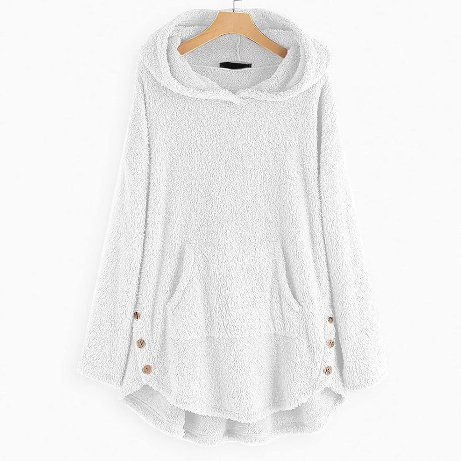 Women's Fuzzy Warm Pullover Tops Button Down Long Sleeve Hooded Sweatshirts Fluffy Soft Fleece Jackets Sweaters