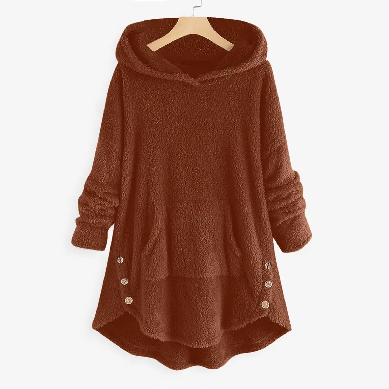 Women's Fuzzy Warm Pullover Tops Button Down Long Sleeve Hooded Sweatshirts Fluffy Soft Fleece Jackets Sweaters