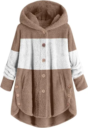 Women's Fuzzy Warm Pullover Tops Button Down Long Sleeve Hooded Sweatshirts Fluffy Soft Fleece Jackets Sweaters
