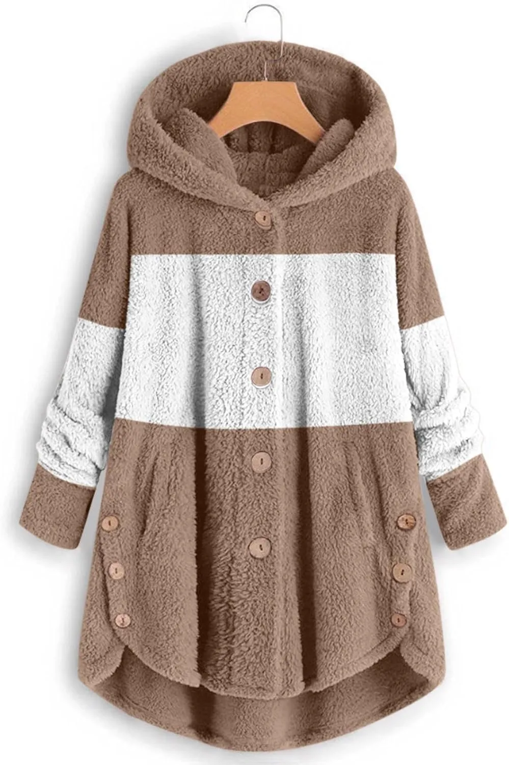 Women's Fuzzy Warm Pullover Tops Button Down Long Sleeve Hooded Sweatshirts Fluffy Soft Fleece Jackets Sweaters