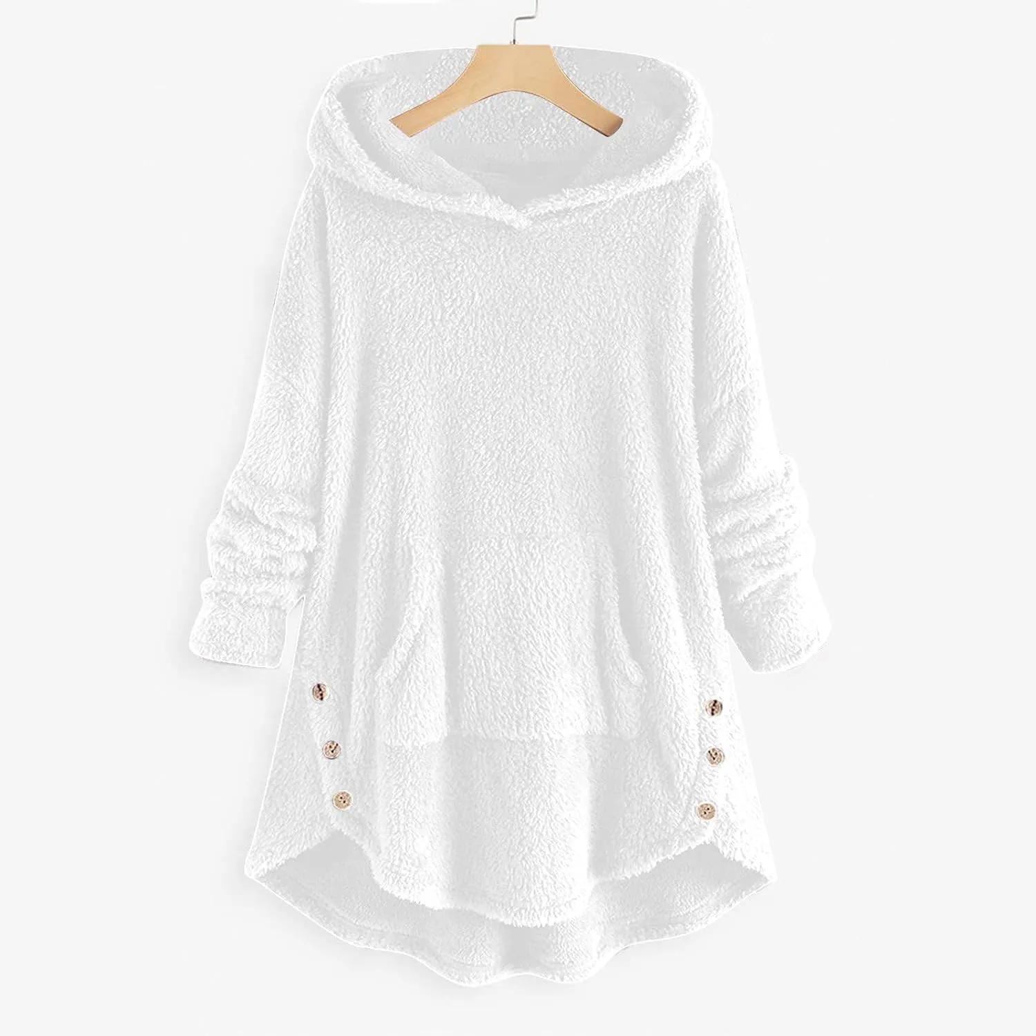 Women's Fuzzy Warm Pullover Tops Button Down Long Sleeve Hooded Sweatshirts Fluffy Soft Fleece Jackets Sweaters
