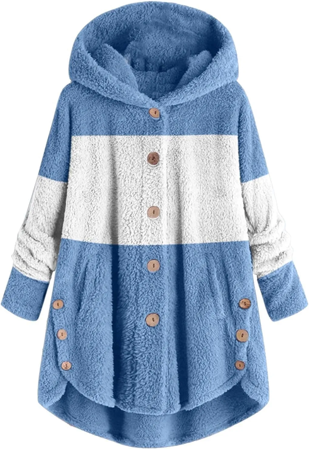 Women's Fuzzy Warm Pullover Tops Button Down Long Sleeve Hooded Sweatshirts Fluffy Soft Fleece Jackets Sweaters