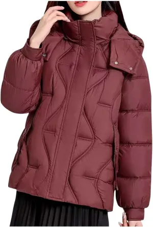 Women's Hooded Puffer Jacket Plus Size Lightweight Zip Up Quilted Down Jacket Winter Warm Puffer Outwear with Pockets