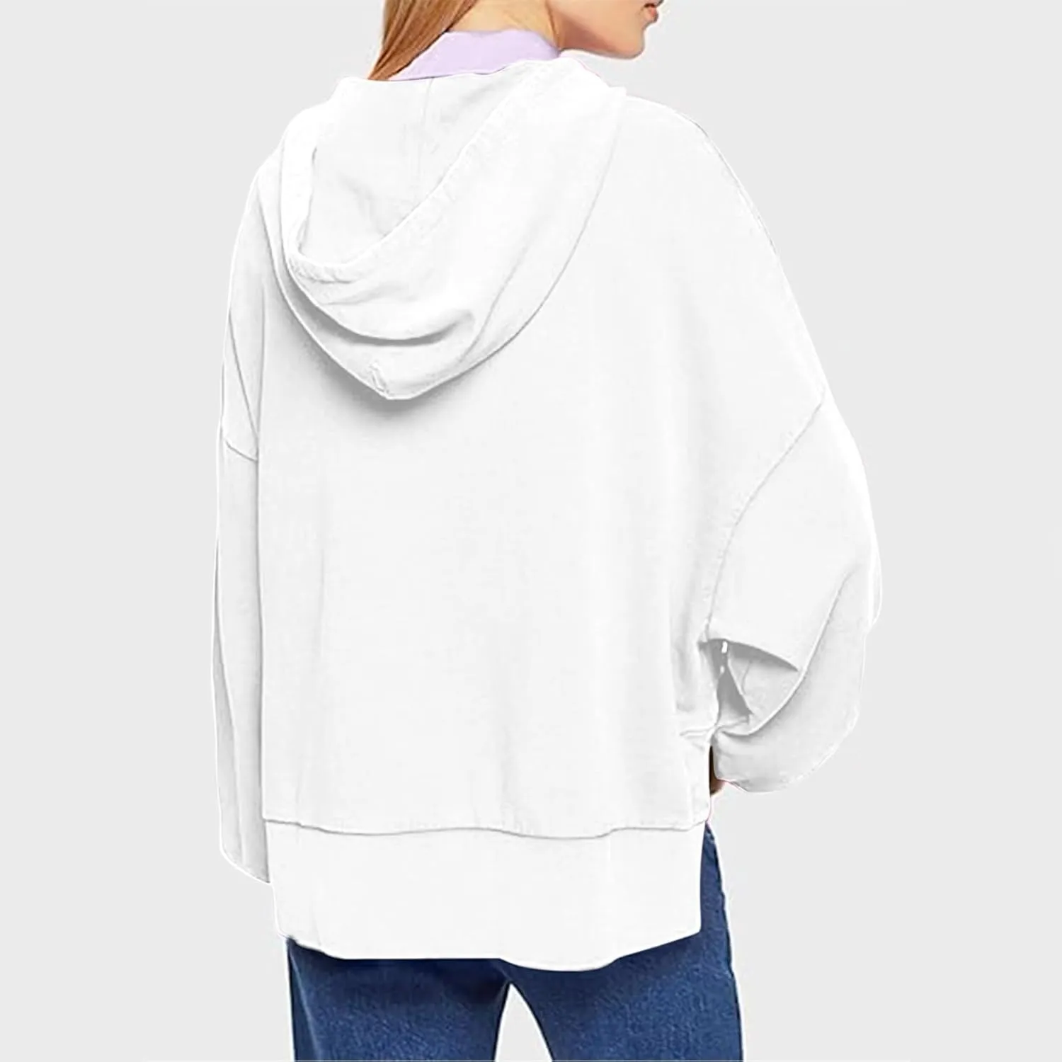 Women's Hoodies 2024 Slit Hem Oversized Baggy Sweatshirt Solid Casual Loose Soft Long Sleeve Pullover Tops