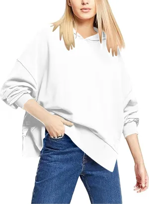 Women's Hoodies 2024 Slit Hem Oversized Baggy Sweatshirt Solid Casual Loose Soft Long Sleeve Pullover Tops