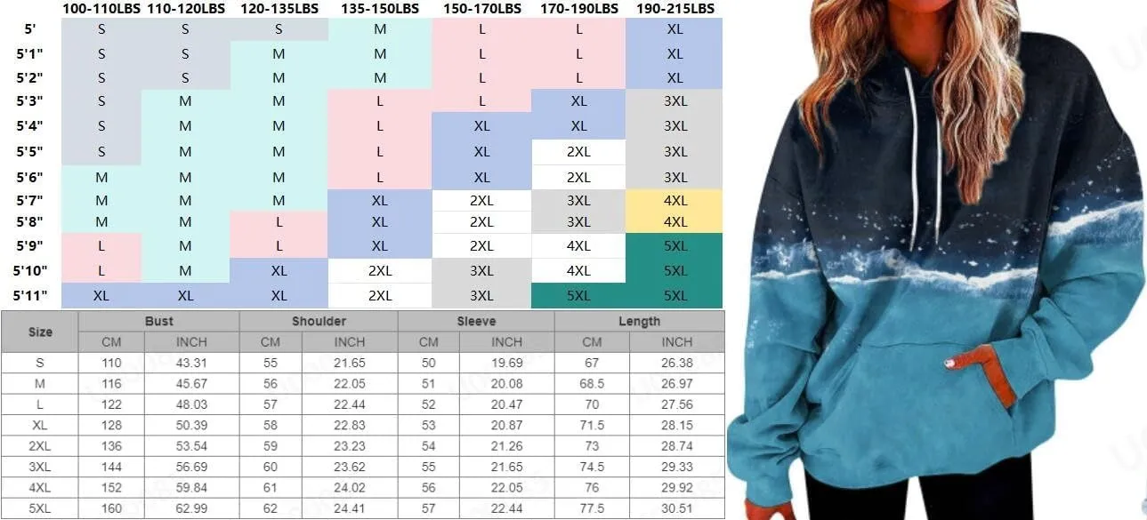 Womens Hoodies Long Sleeve Printed Pullover Graphic Sweatshirt Hooded Top Loose Hoodie Fall Outfits with Pocket