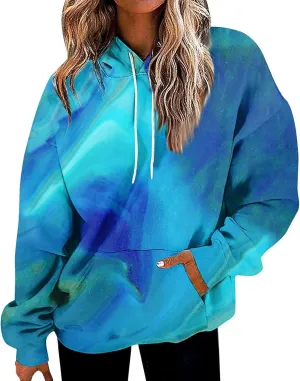 Womens Hoodies Long Sleeve Printed Pullover Graphic Sweatshirt Hooded Top Loose Hoodie Fall Outfits with Pocket