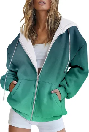 Womens Hoodies Oversized Sweatshirts Pullover Fashion Autumn And Winter Color Gradient Printing Casual Pockets Long