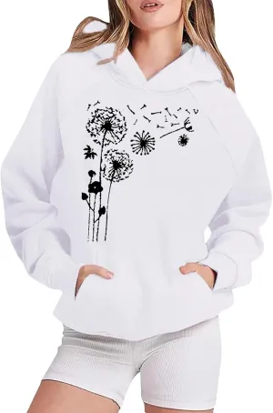 Womens Hoodies Trendy Graphic Pullover Hooded Sweatshirts Floral Print Oversized Casual Loose Workout Track Sweaters