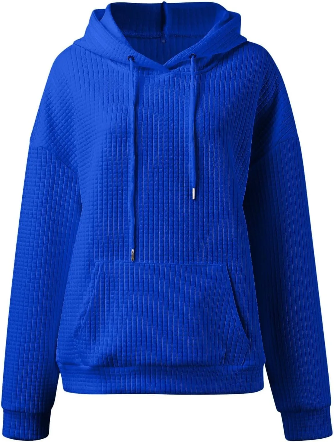 Womens Hoodies Waffle Knit Pullover Tops Loose Hoodie Casual Long Sleeve Drawstring Sweatshirt with Kangaroo Pocket