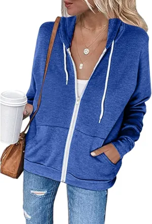Womens Hoodies Zip Up Long Sleeve Fall Oversized Sweatshirts Fleece Soft Jacket With Pockets 2024 Fashion Clothes