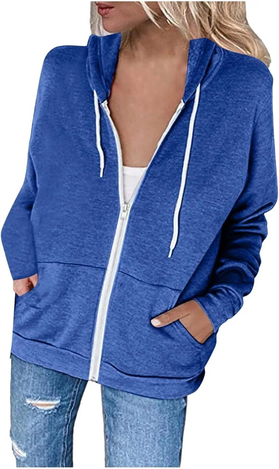 Womens Hoodies Zip Up Long Sleeve Fall Oversized Sweatshirts Fleece Soft Jacket With Pockets 2024 Fashion Clothes