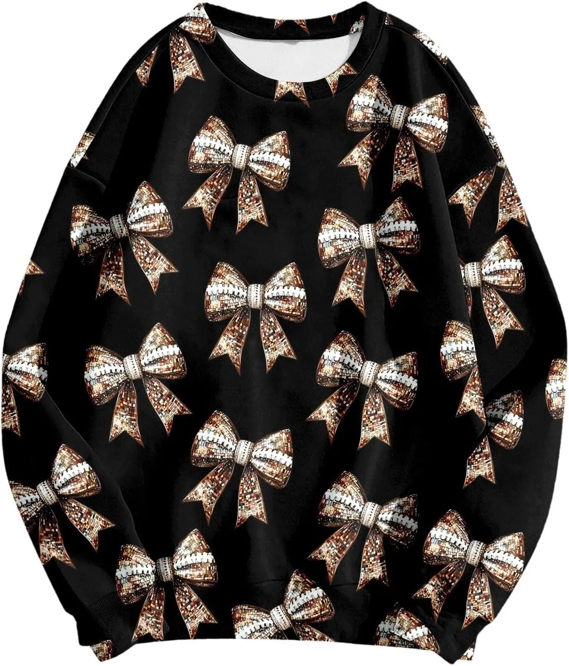 Womens Hoodless Sweatshirts Game Day Sparkle Football Sequin Rugby Print Long Sleeve Pullovers Crewneck Loose Shirt