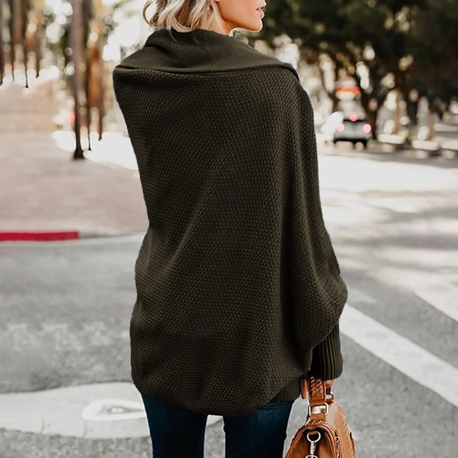 Women's Kimono Batwing Cable Open Front Knitted Cardigan Slouchy Oversized Wrap Sweater Outwear Coats Solid Color
