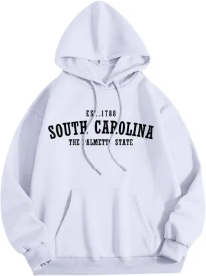 Women's Letter Graphic Print Long Sleeve Drawstring Oversized Hoodie Fashion Fall 2024 Sweatshirt Pullover Top