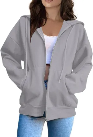 Women's Lightweight Hoodies Full Zip Up Oversized Sweatshirts with Pockets Long Sleeve Soft Hooded Jackets