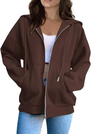 Women's Lightweight Hoodies Full Zip Up Oversized Sweatshirts with Pockets Long Sleeve Soft Hooded Jackets