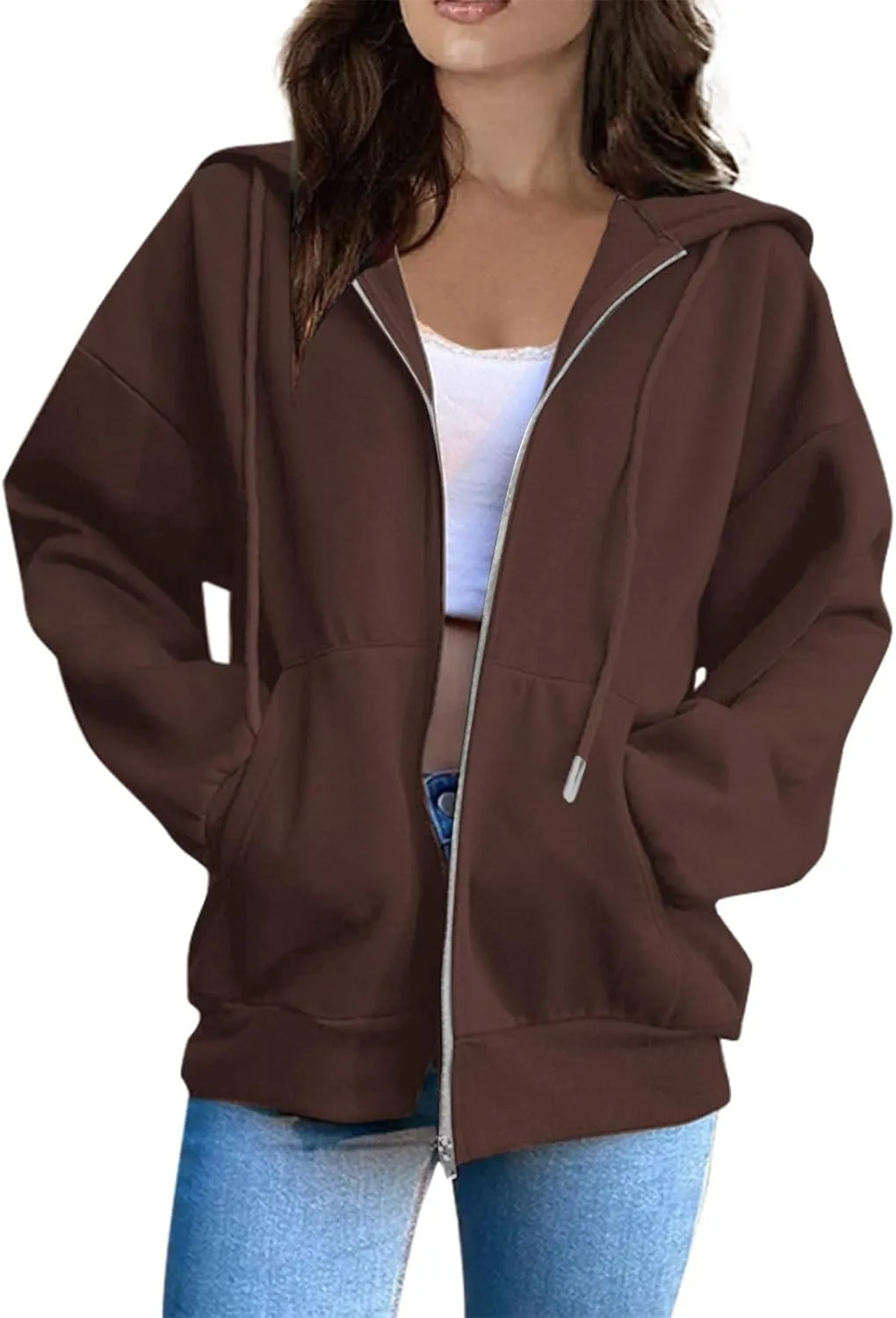 Women's Lightweight Hoodies Full Zip Up Oversized Sweatshirts with Pockets Long Sleeve Soft Hooded Jackets
