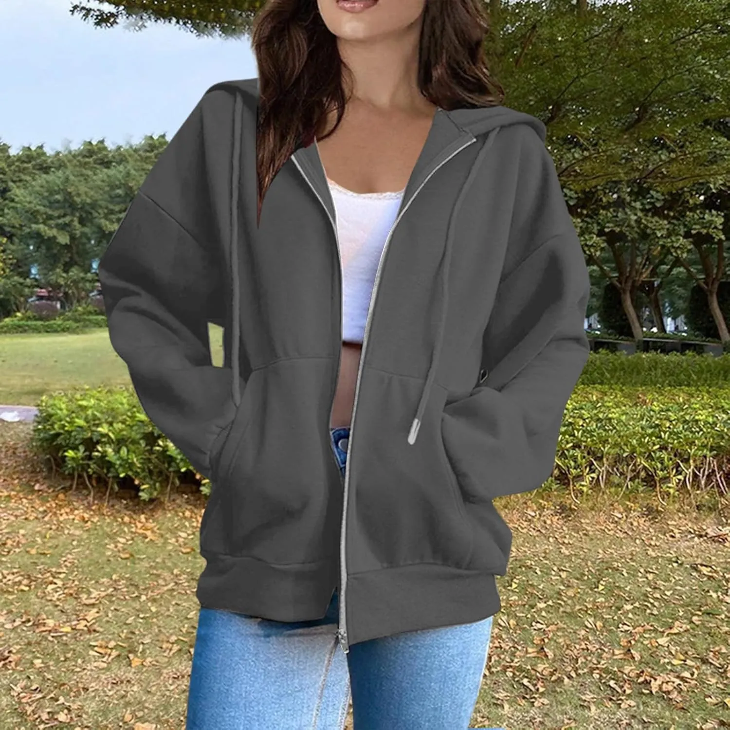 Women's Lightweight Hoodies Full Zip Up Oversized Sweatshirts with Pockets Long Sleeve Soft Hooded Jackets