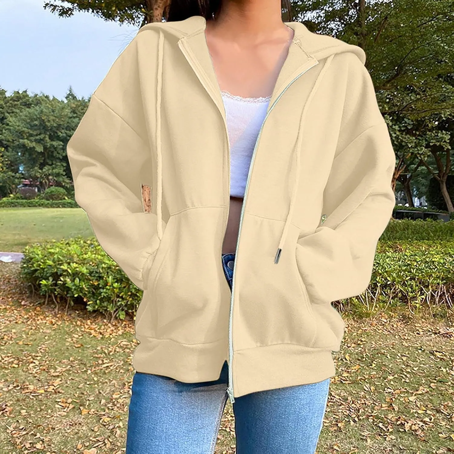 Women's Lightweight Hoodies Full Zip Up Oversized Sweatshirts with Pockets Long Sleeve Soft Hooded Jackets