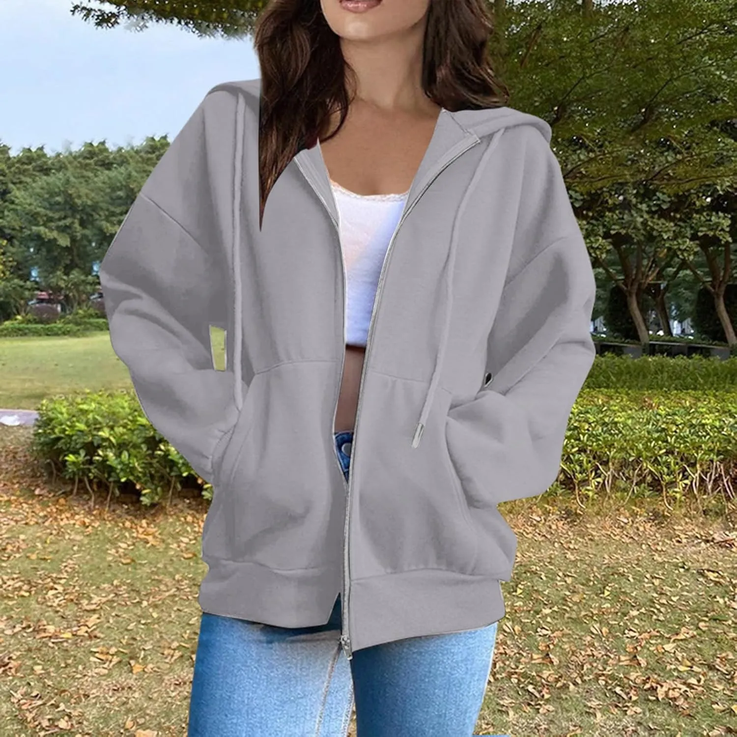Women's Lightweight Hoodies Full Zip Up Oversized Sweatshirts with Pockets Long Sleeve Soft Hooded Jackets