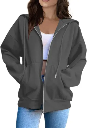 Women's Lightweight Hoodies Full Zip Up Oversized Sweatshirts with Pockets Long Sleeve Soft Hooded Jackets
