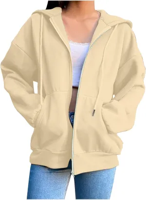 Women's Lightweight Hoodies Full Zip Up Oversized Sweatshirts with Pockets Long Sleeve Soft Hooded Jackets